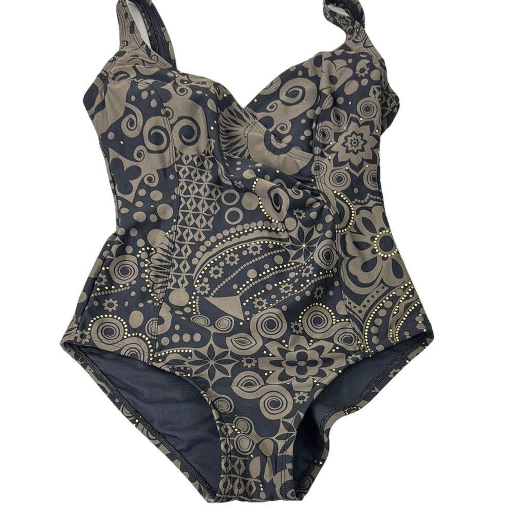 Stella del Mare Green and Black One Piece Swimsuit with Paisley Pattern